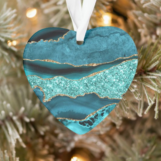 Agate Turquoise Blue Gold Parties scintillant Marb (Arbre)