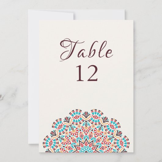 Agate Turquoise Mandala Wedding Table Number Kaart (Voorkant)