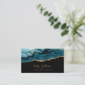 Agate turquoise sur carte de visite noir (Debout devant)