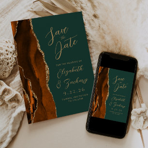 Agate Verbrand Oranje Goud Schrift Groen Trouwen B Save The Date