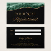 Agate vert émeraude sur carte de rendez-vous noire (Devant & derrière)