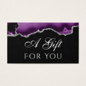 Agate violet et argent sur carte cadeau noire (Devant)