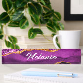 Agate Violet violet or Marbre Bureau Nom Plaque