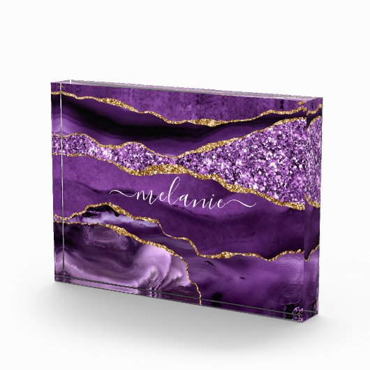 Agate Violet violet or Nom personnalisé Bloc photo (Droite)