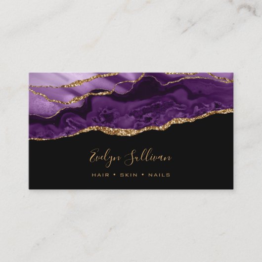 agate violette sur carte de visite noir (Devant)