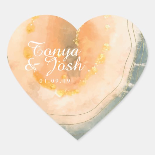 Agate Waterverf Geodes Coral Wedding Hart Sticker (Voorkant)