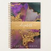 Agate waterverf goud paarse blauw groen op maat planner (Voorkant)