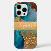 Agate waterverf turquoise oranje goud jouw naam Case-Mate iPhone case (Achterkant)