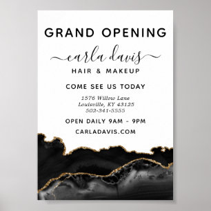 Agate Zwart En Goud Marmer Salon Grand Opening Poster