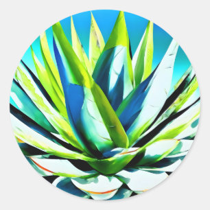 Agave groen plant met blauwe lucht ronde sticker