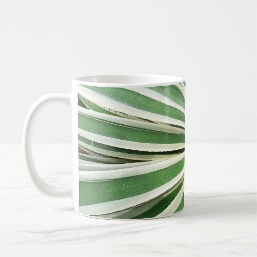 Agave Plant Green en White Striped Koffiemok (Links)