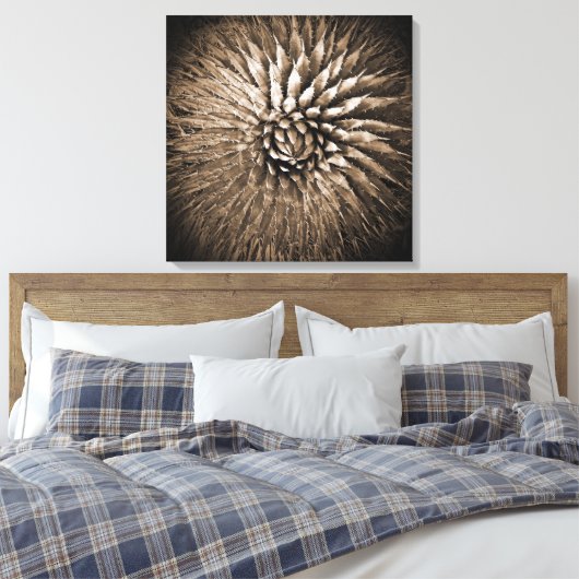 Agave Spikes Sepia Print op Canvas 22" x 22" (Insitu (Slaapkamer))
