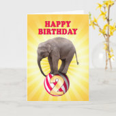 Âge 2, une carte d'anniversaire d'éléphants heureu (Fleur jaune)