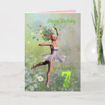Âge 7, carte d'anniversaire de petite-fille<br><div class="desc">Une danse féerique de belle fleur de ballerine sur une carte d'anniversaire pour une petite-fille.</div>
