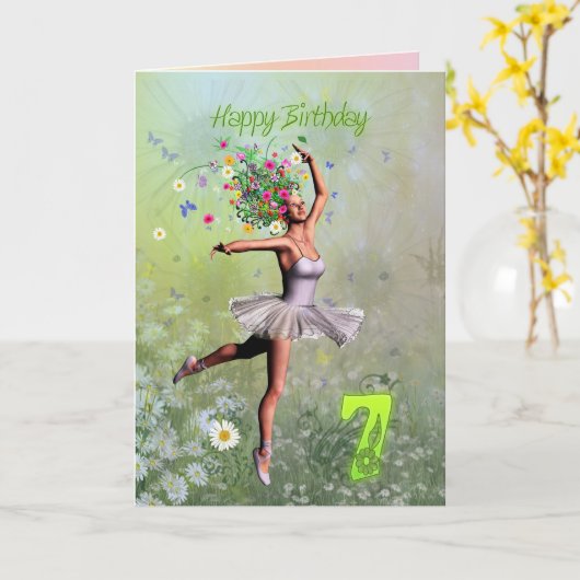 Âge 7, fée carte d'anniversaire (Fleur jaune)