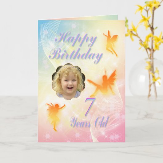 Âge 7, fée carte d'anniversaire (Fleur jaune)