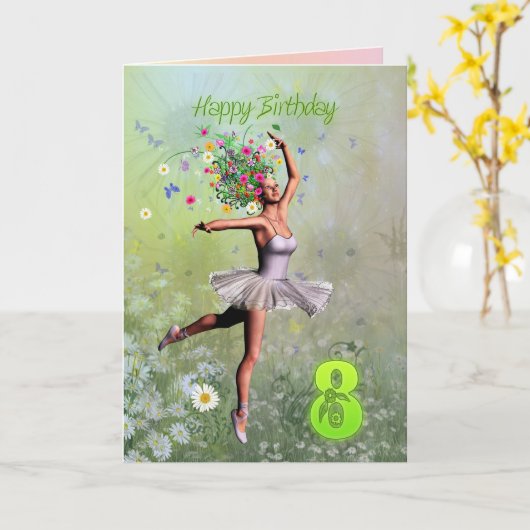 Âge 8, fée carte d'anniversaire (Fleur jaune)