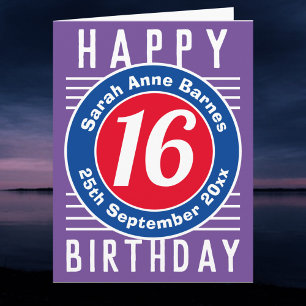 Âge, nom et date sur une carte d'anniversaire 16 a