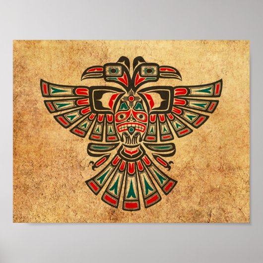 Aged and Worn Haida Two Headed Spirit Bird Poster (Voorkant)