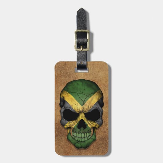 Aged and Worn Jamaican Flag Skull Bagagelabel (Voorkant verticaal)