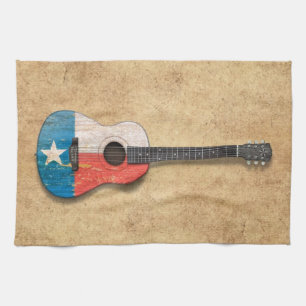 Aged and Worn Texas Flag Acoustic Guitar Theedoek