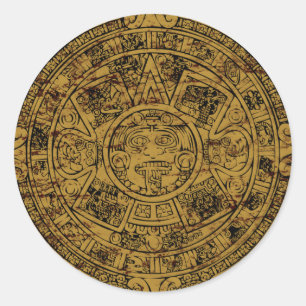 Aged Aztec Sun Stone Calendar Ronde Sticker