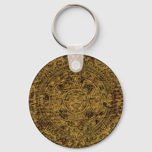 Aged Aztec Sun Stone Calendar Sleutelhanger (Voorkant)