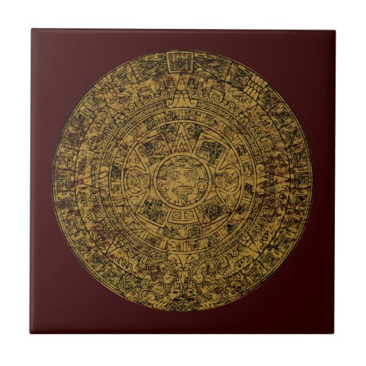 Aged Aztec Sun Stone Calendar Tegeltje (Voorkant)