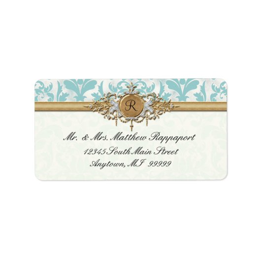 Aged Distress Damask Golden Bling Kijk Weddenschap Etiket (Voorkant)