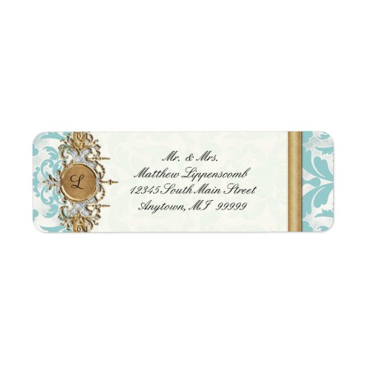 Aged Distress Damask Golden Bling Kijk Weddenschap Etiket (Voorkant)