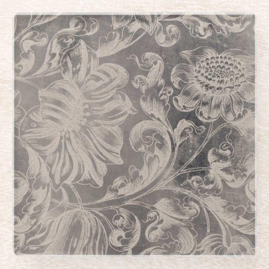 Aged Floral Glazen Onderzetter (Voorkant)