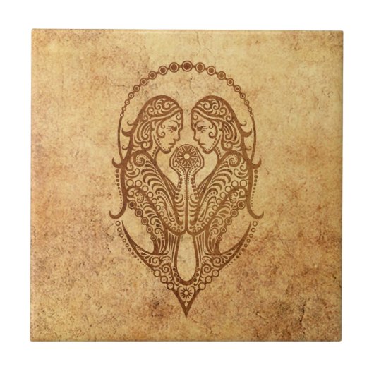 Aged Gemini Zodiac Tegeltje (Voorkant)