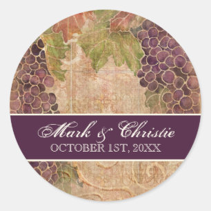 Aged Grape Vineyard Wedding Invitation Ronde Sticker