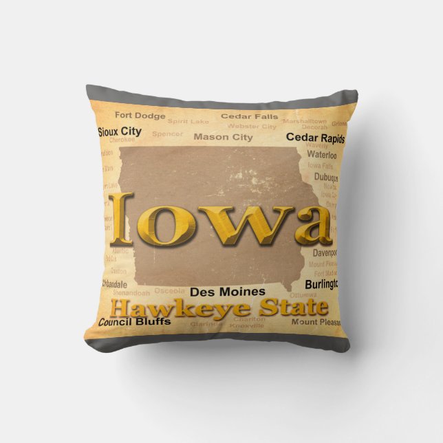 Aged Iowa State Pride Map Silhouette Kussen (Voorkant)
