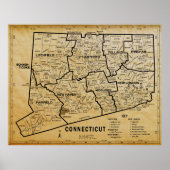 AGED PARCHMENT CONNECTICUT MAP POSTER (Voorkant)