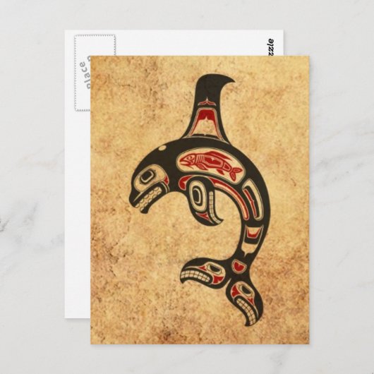 Aged Red en Black Haida Spirit Killer Whale Briefkaart (Voorkant / Achterkant)
