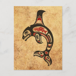 Aged Red en Black Haida Spirit Killer Whale Briefkaart