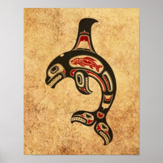Aged Red en Black Haida Spirit Killer Whale Poster