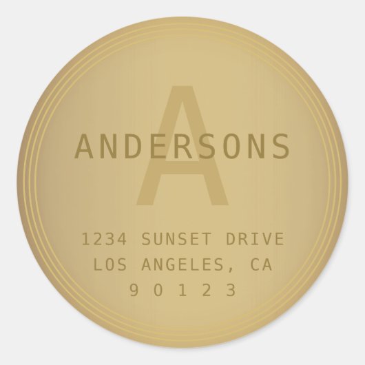 Aged Retro Kijk Monogram en Adres Ronde Sticker (Voorkant)