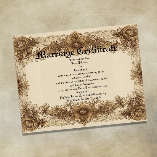 Aged Sepia Vintage  Marriage Certificate Poster