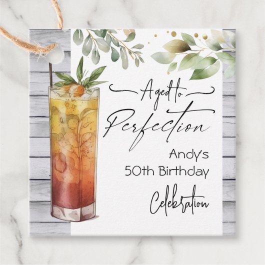 Aged to Perfection Cocktails 50th Birthday Floral Bedankjes Labels (Voorkant)