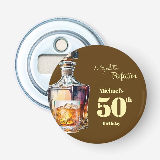 Aged to Perfection Men's 50th Whiskey Birthday  Button Flesopener (Voorkant)