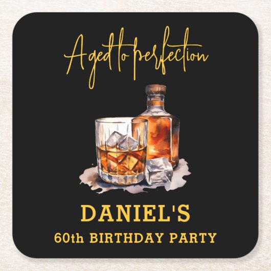 Aged to Perfection Whiskey 60th Birthday Vierkante Kartonnen Onderzetter (Voorkant)