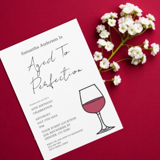 Aged To Perfection Wine 40th Birthday Invitation