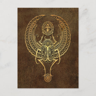 Aged Winged Egyptian Scarab Beetle met Ankh Brown Briefkaart
