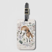 Aged Wood Monogram Naam Floral Fox Bagagelabel (Voorkant (verticaal))