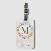 Aged Wood Monogram whimsical Flowers Bagagelabel (Voorkant (verticaal))