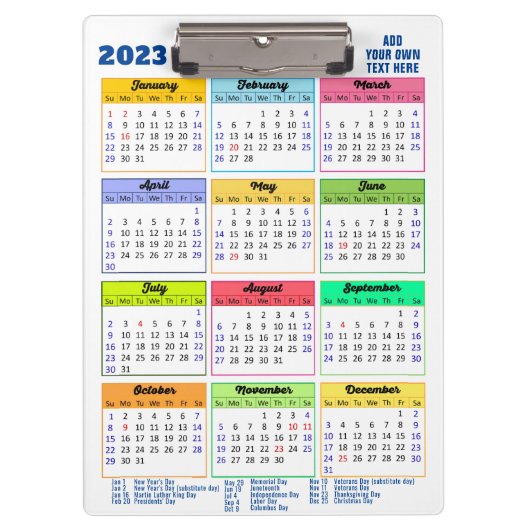 Agenda 2023 met openbare Feestdagen Modern Blue Klembord (Voorkant)