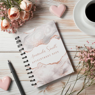 Agenda Blanc avec Strass et Agate en Or Rose