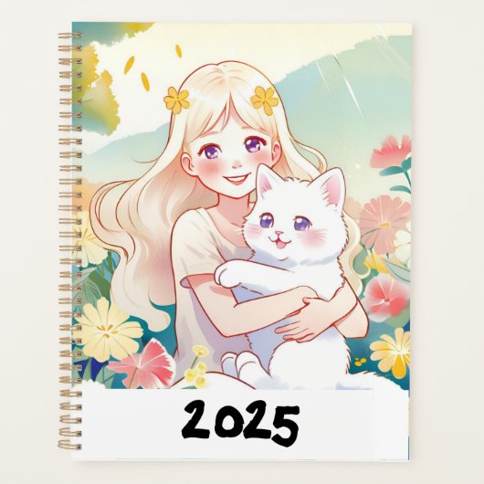 Agenda de chica abrazando a un gato (Devant)